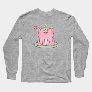 Cute Pink Strawberry Frog Doodle Long Sleeve T-Shirt